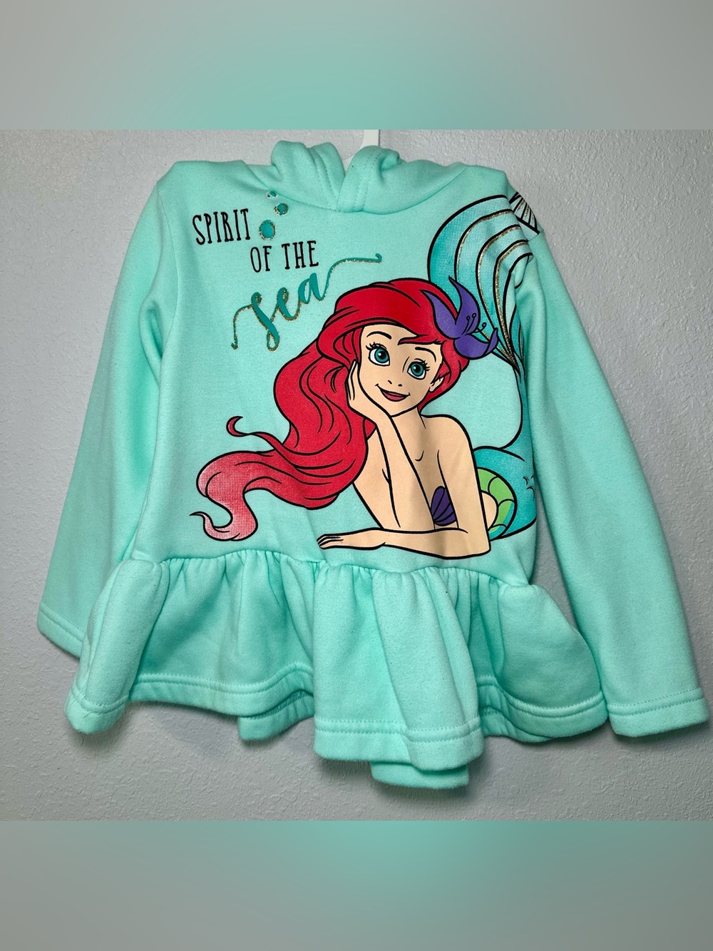 Disney Princess Ariel Girls Hoodie Dress Mint Green Mermaid 5/6 Sequin